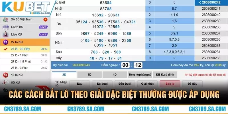 Các cách bắt lô theo giải đặc biệt thường được áp dụng