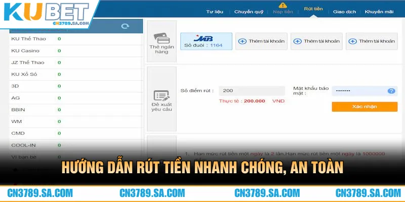 Hướng dẫn rút tiền CN3789 chi tiết, an toàn cho hội viên 